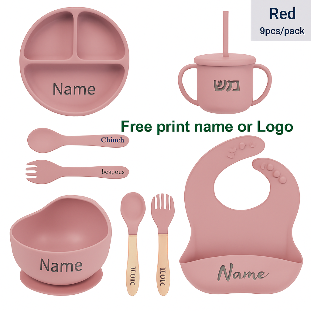 8Pcs Feeding Set For Baby Personalized Name Silicone